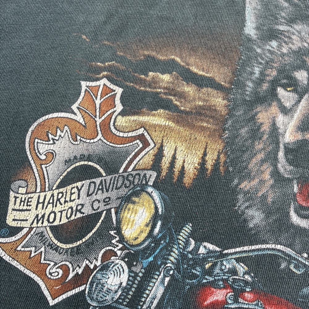 1989 Harley Davidson 3D Emblem Wolf Survivors Single Stitch Mens M Black USA - Picture 16 of 16